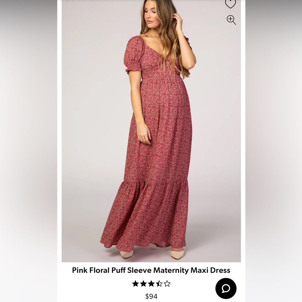 Pink Blush - Pink Floral Puff Sleeve Maternity Maxi Dress NWT size small